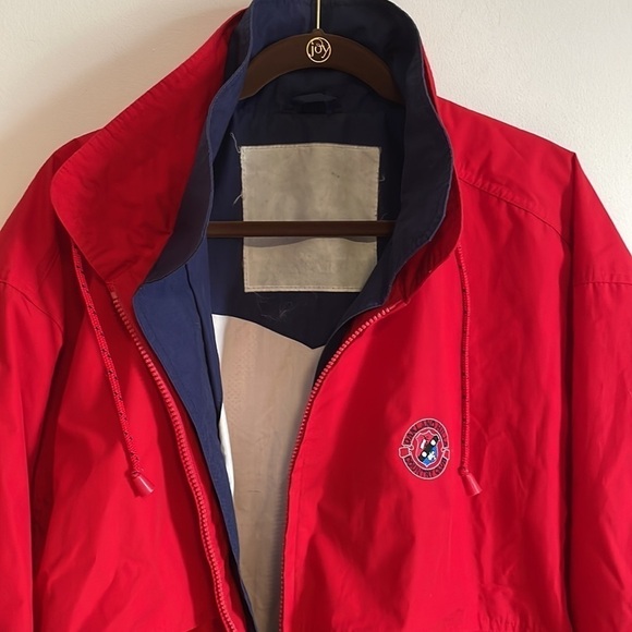 VTG 90s Jacket Gear Sports Boating Large Red Navy Blue Long Sleeve Windbreaker - Picture 7 of 14